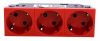 Тriple power socket, 16A, 240VAC, red, for built-in, schuko, 45°, 77282