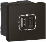 Socket USB-A+C, dual, 3A, 15W, built-in, color black, Legrand, Mosaic, 79193L