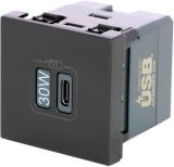 Single USB socket, Type-C, single, 30W, built-in, color black, Legrand 79185L
