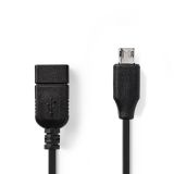 Кабел за телефон Micro USB към USB, OTG, 0.2m, черен, NEDIS