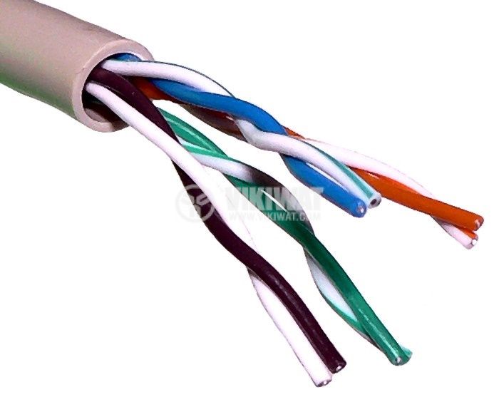 LAN кабел, UTP Cat.5, 8 провод., 0.21mm2, едножичен, мед
