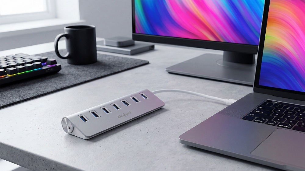 USB хъб 7 порта, USB 3.0, 5 Gbit/s, KOM1091, Rebel