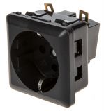 Electrical power socket (schuko), single, 20A, 250VAC, black, panel