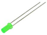 LED diode, green, 3mm, 9~11mcd, 20mA, 125°, THT