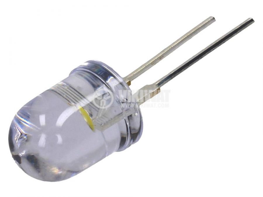 LED диод, студено бял, 10mm, 60mA, 30°, THT