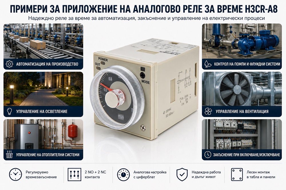 Реле за време H3CR-A8, аналогово, 220 VAC, 2NO+2NC, 250 VAC, 5 A, 0.5