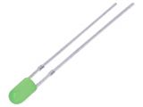 LED diode, green, 3mm, 750~1120mcd, 20mA, 30°, THT