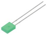 LED diode, green, 2x5x7mm, 10mcd, 20mA, 110°, flat, THT