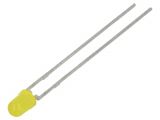 LED diode, yellow, 3mm, 0.63~1.2mcd, 2mA, 50°, THT