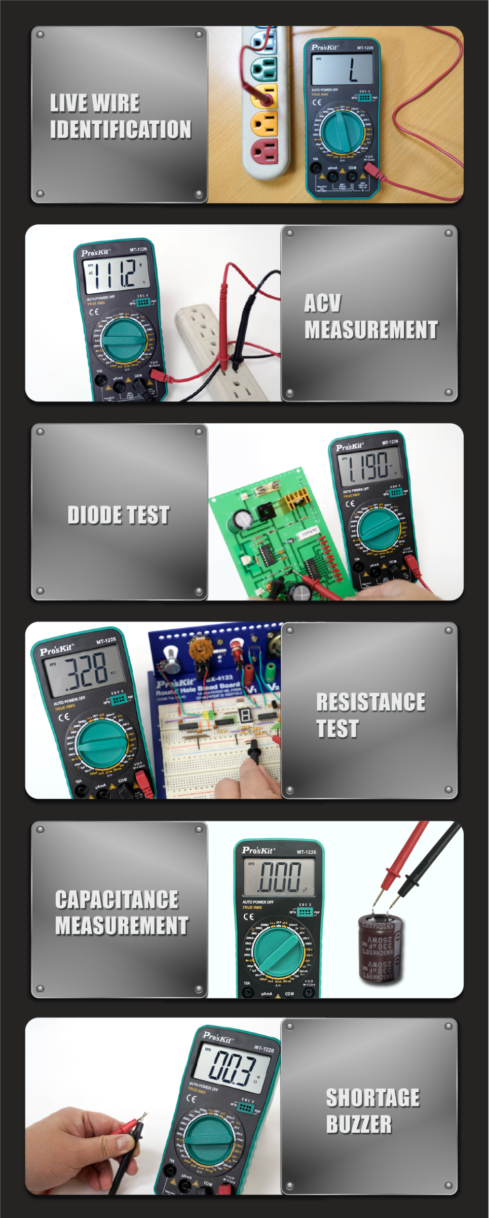 Мултицет MT-1226, LCD, Vdc, Vac, Adc, Aac, Ohm, True RMS, PRO'S KIT