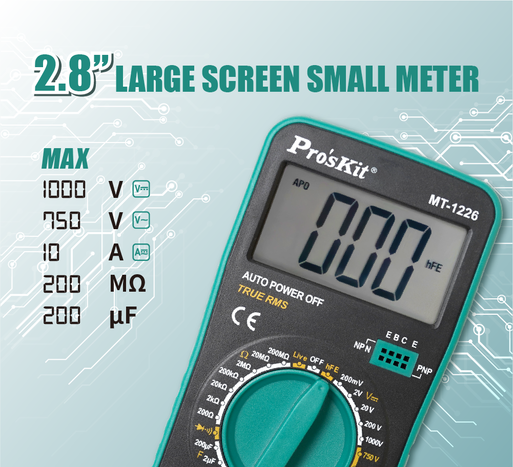 Мултицет MT-1226, LCD, Vdc, Vac, Adc, Aac, Ohm, True RMS, PRO'S KIT