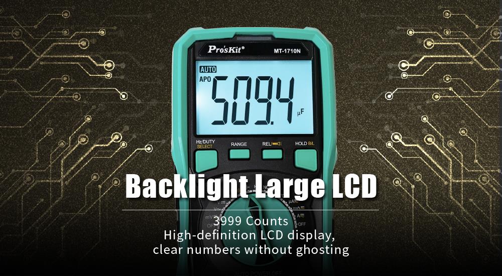 Мултицет MT-1710N, LCD, Vdc, Vac, Adc, Aac, Ohm, F, °C, температура, True RMS, PRO'S KIT