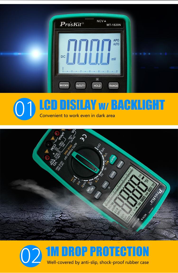 Multiset MT-1820N with USB, True RMS, Vdc, Vac, Adc, Aac, Ohm, F,Hz, °C, PRO'S KIT