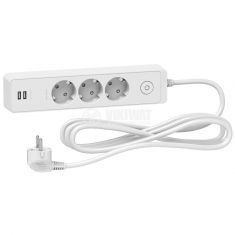 3-way Power Socket Strip 2xUSB illuminated switch 3m cable