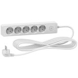 5-way Power Socket Strip, illuminated switch, 5m cable, white, Unica, Schneider, ST9455W