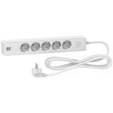 5-way Power Socket Strip, 2xUSB,  illuminated switch, 3m cable, white, Unica, Schneider, ST945U3W