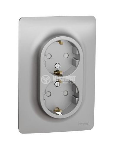 Double socket outlet aluminium for built-in schuko Unica NU206730