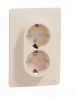 Double socket outlet, 16A, 250VAC, cream, for built-in, schuko, New Unica, NU206744 

