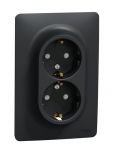 Double socket outlet, 16A, 250VAC, anthracite, for built-in, schuko, New Unica, NU206754