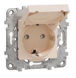 Single socket outlet, 16A, 250VAC, cream, for built-in, schuko, New Unica, IP44, NU508244