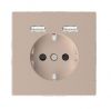 Single socket outlet, 16A, 250VAC, champagne, for built-in, schuko, 2xUSB-A, Merten, MTN2366-6051
