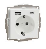 Електрически контакт, 16A, 250VAC, единичен, бял, за вграждане, шуко, USB-A+C, Merten, MTN2367-0325