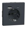 Single socket outlet, 16A, 250VAC, anthracite, for built-in, schuko, USB-A+C, Merten, MTN2367-6034
