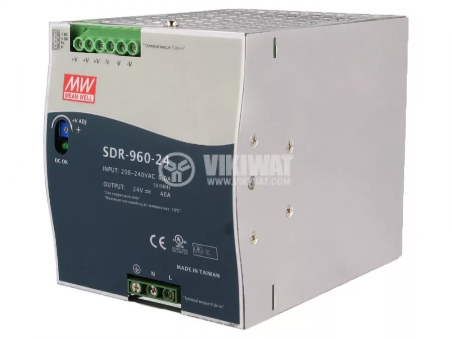 DIN Power Supply 24VDC, 40A, 960W, MEAN WELL | VIKIWAT