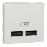 Socket USB-A, dual, 2.4A, 10,5W, built-in, color white, New Unica, Schneider, NU341818