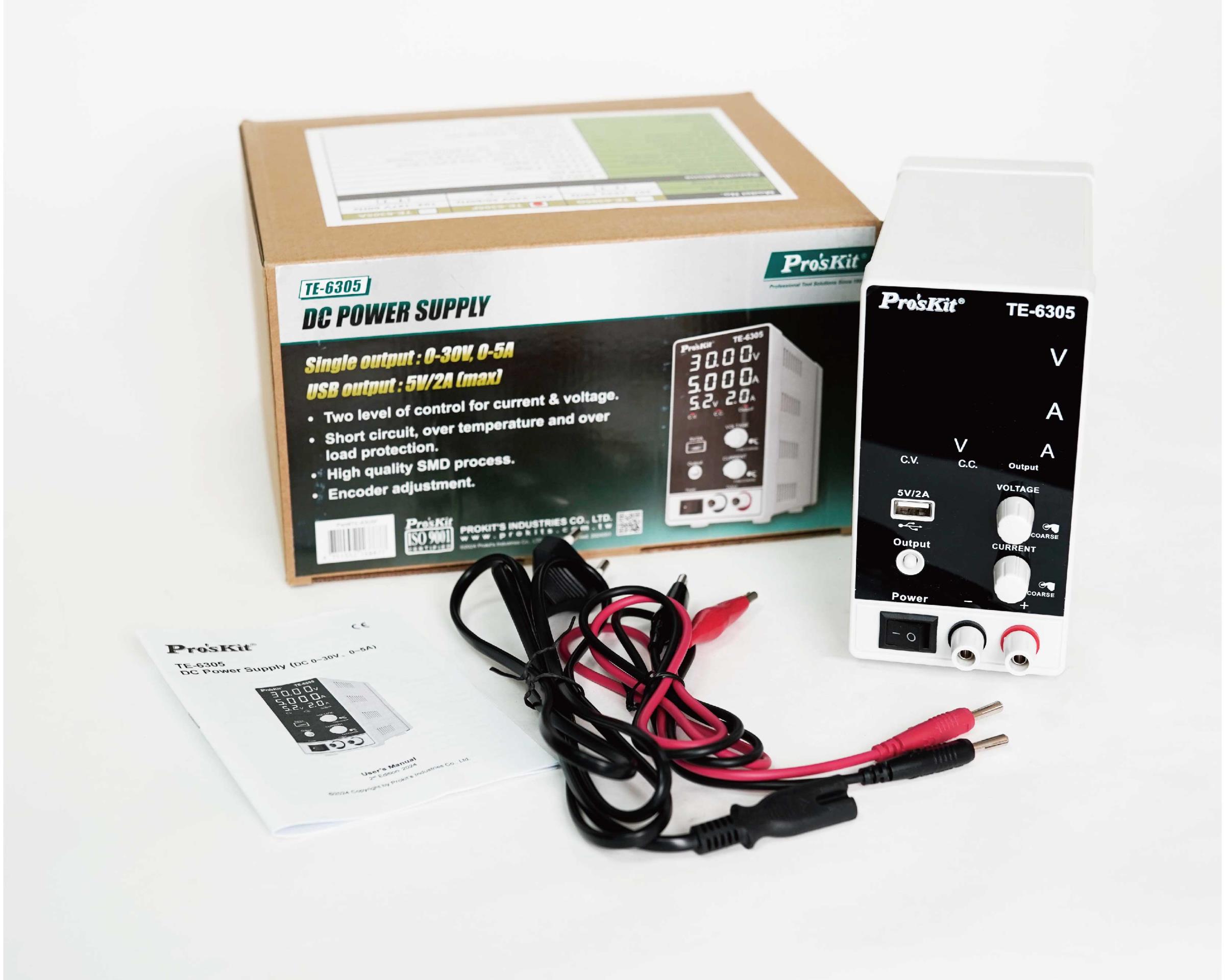 DC лабораторен захранващ блок , TE-6305F, USB, 0-30VDC, 0-5A, PRO'S KIT