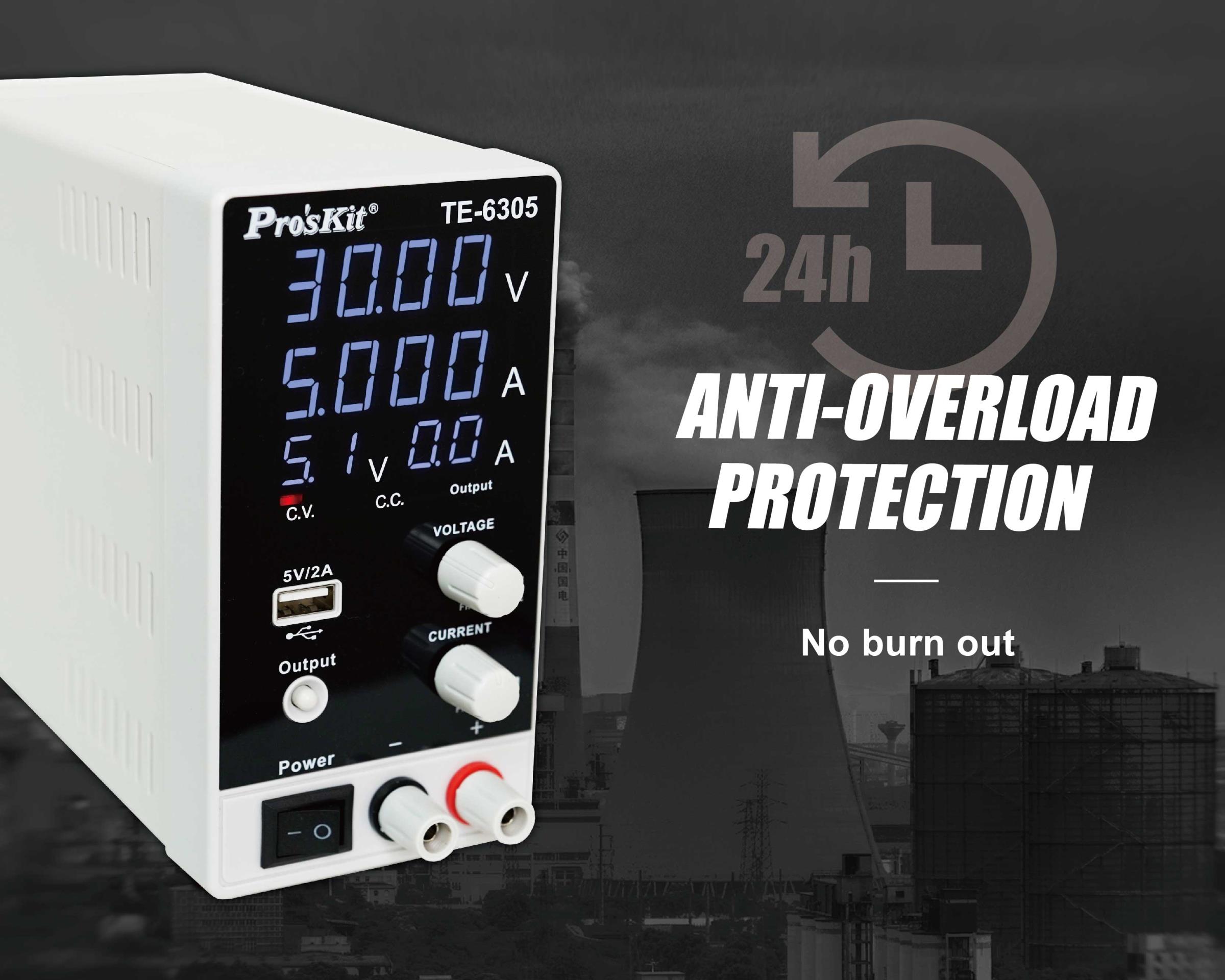 DC лабораторен захранващ блок , TE-6305F, USB, 0-30VDC, 0-5A, PRO'S KIT