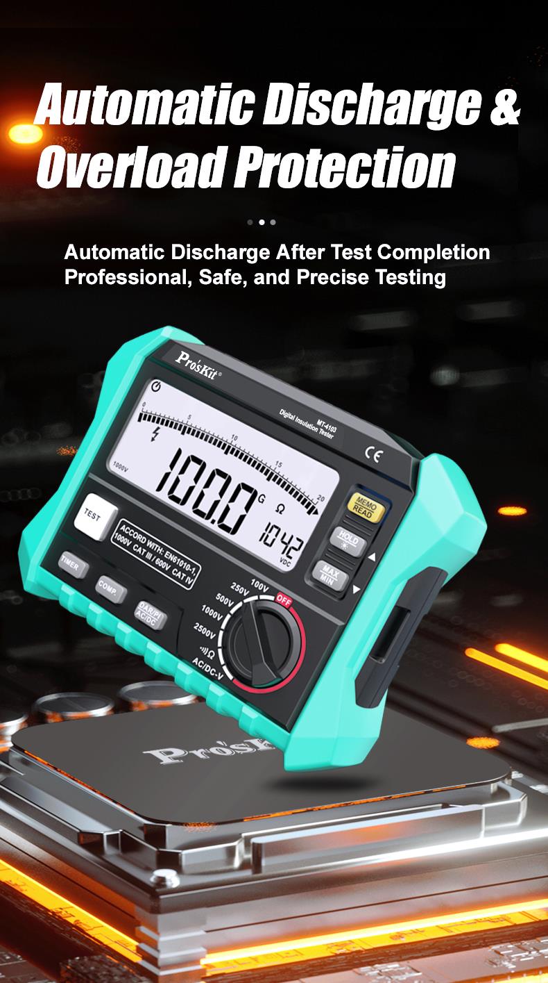 Тестер за съпротивление на изолация, LCD(1999), 750VAC, 1000VDC, MT-4103, PRO'S KIT