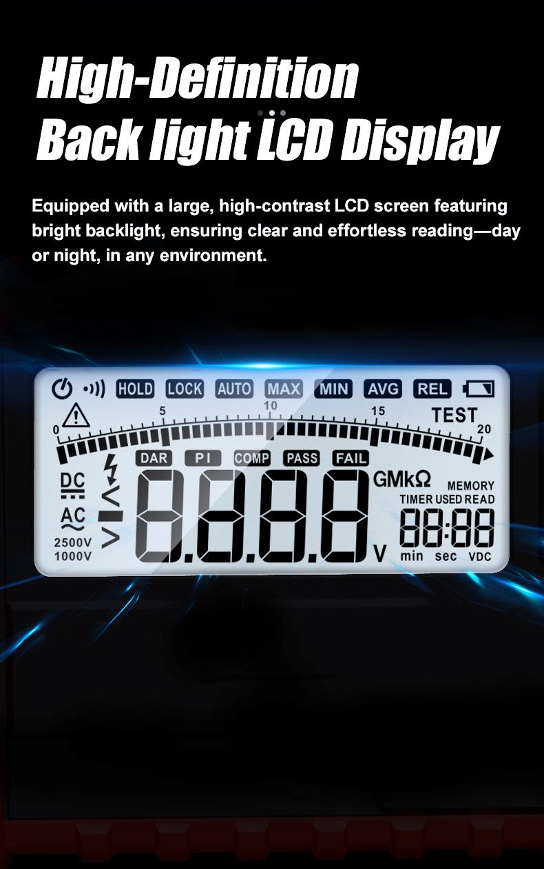 Тестер за съпротивление на изолация, LCD(1999), 750VAC, 1000VDC, MT-4103, PRO'S KIT