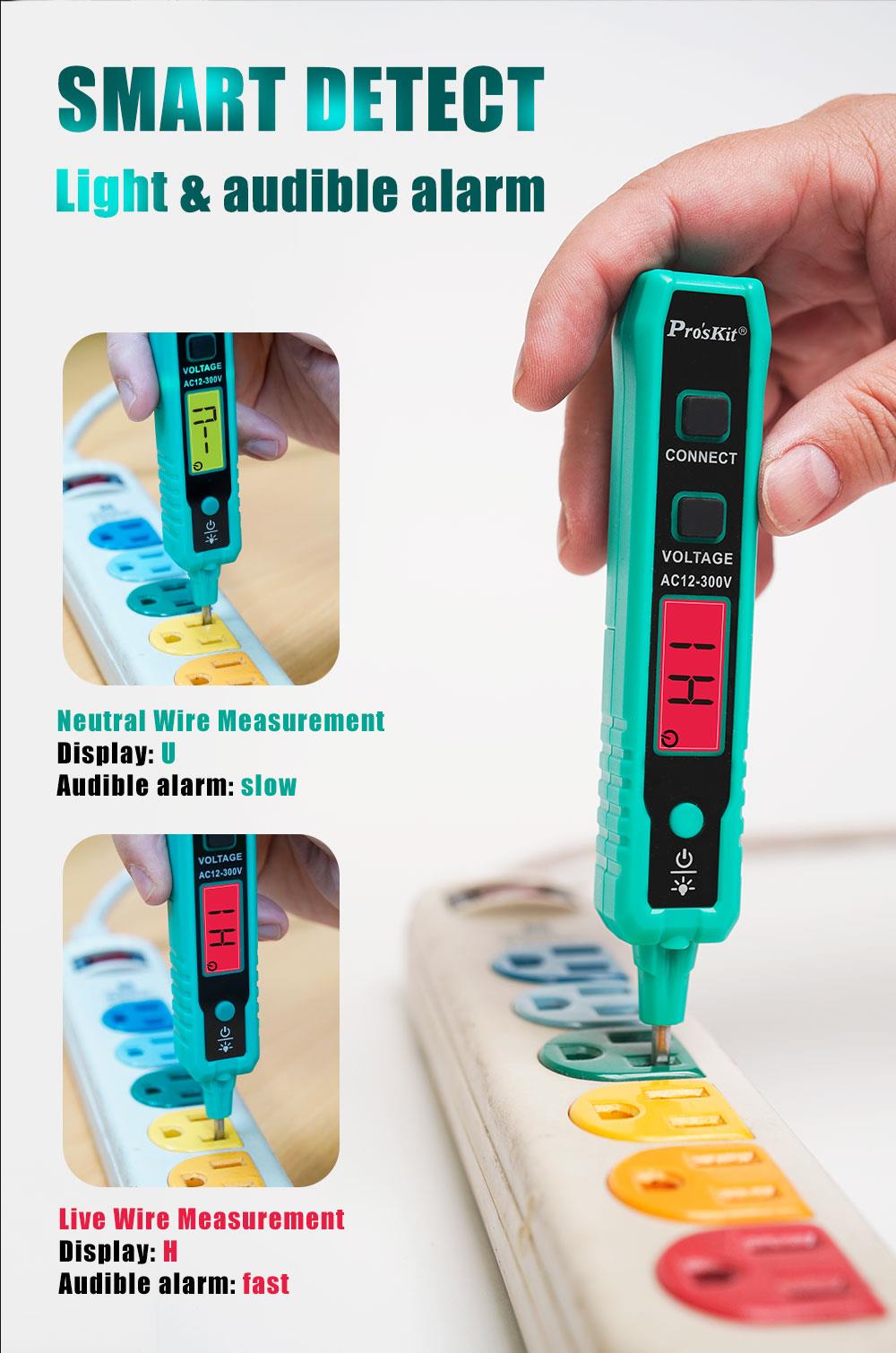 Безконтактен детектор (фазомер), 12~300VAC, LED, с фенерче, NT-320, PRO'S KIT