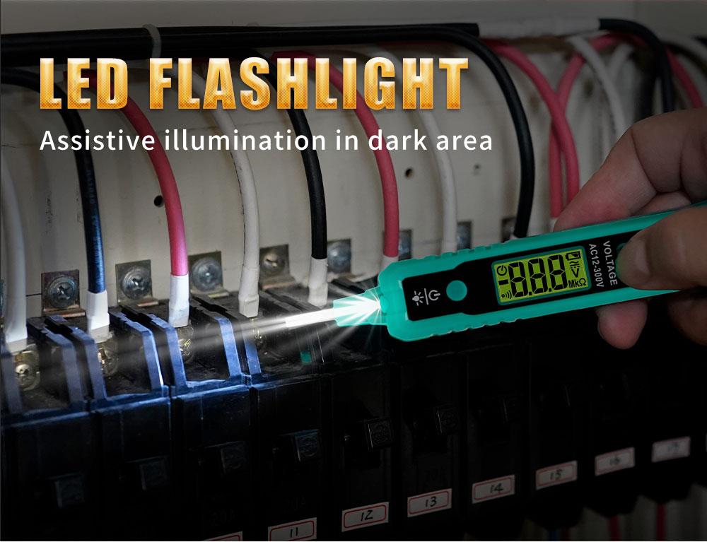 Безконтактен детектор (фазомер), 12~300VAC, LED, с фенерче, NT-320, PRO'S KIT