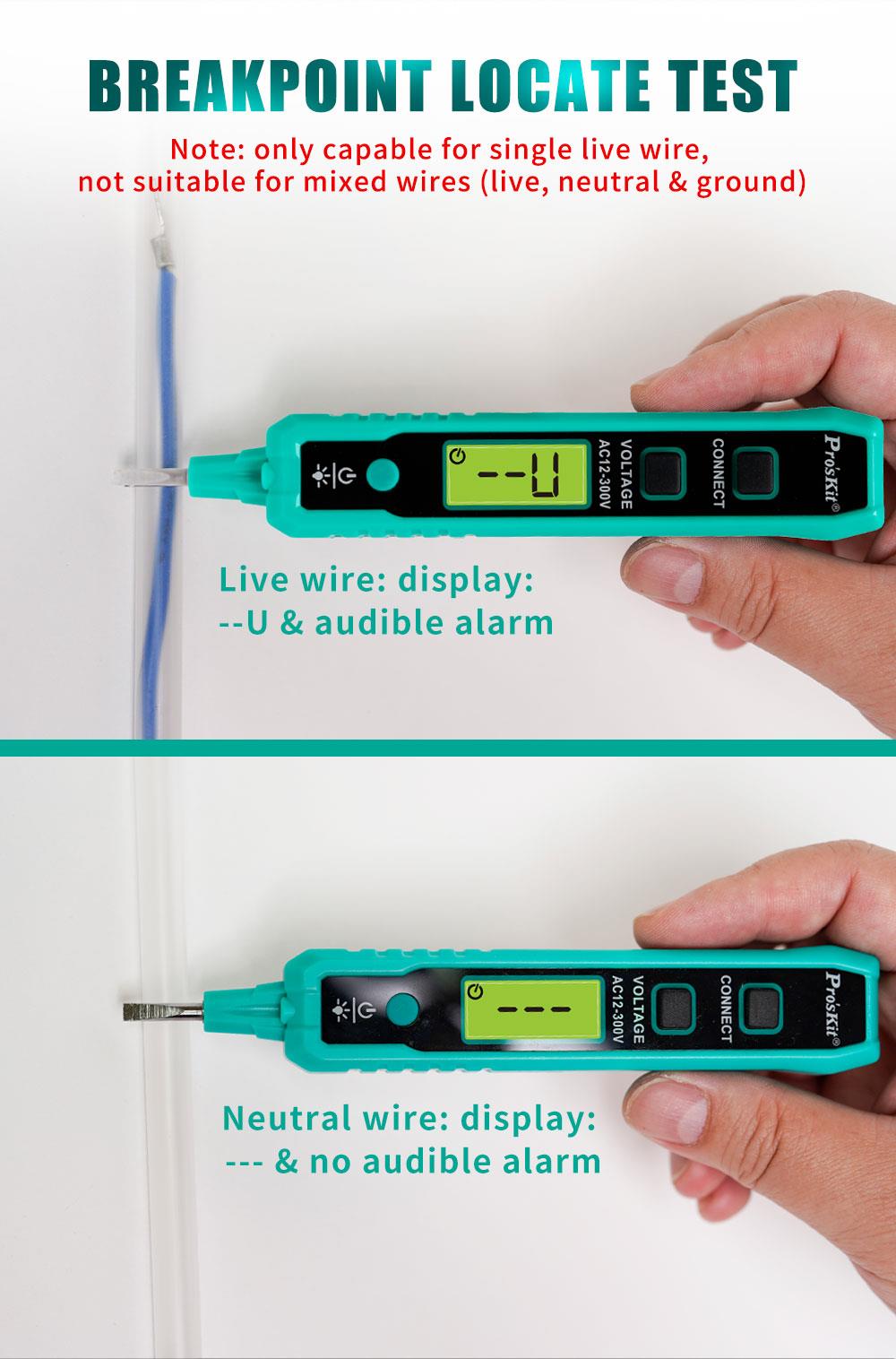 Безконтактен детектор (фазомер), 12~300VAC, LED, с фенерче, NT-320, PRO'S KIT