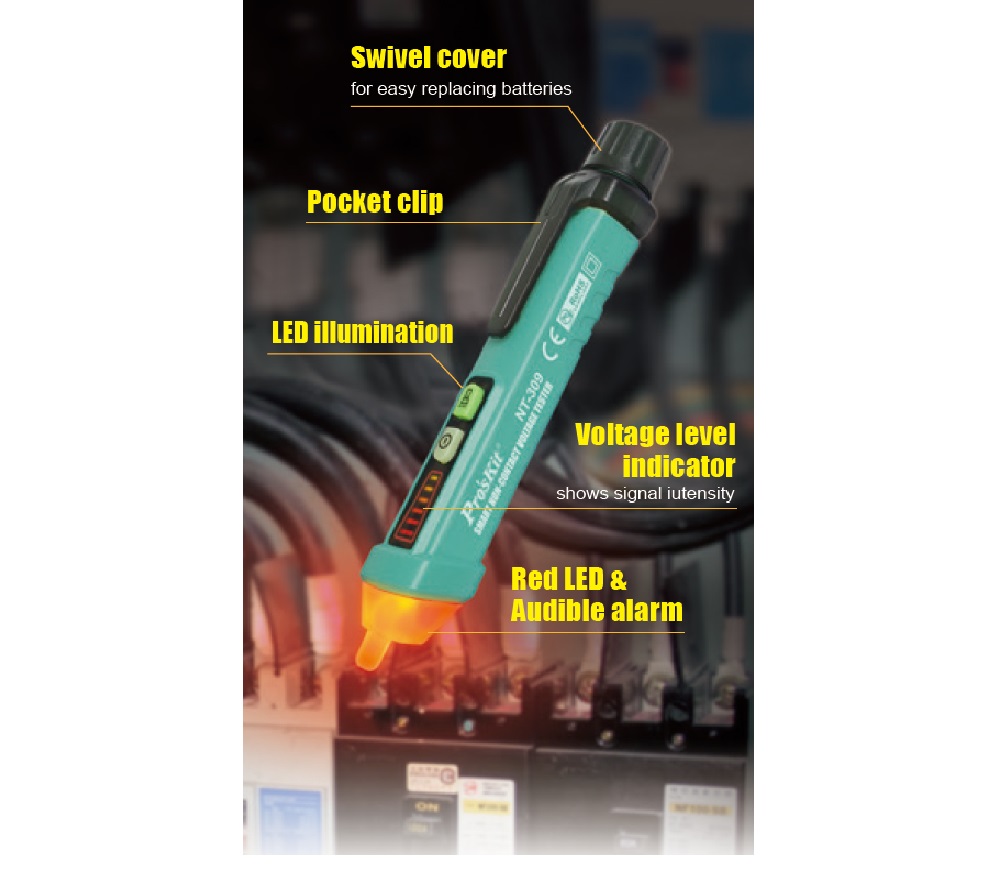 Тестер безконтактен детектор на напрежение NT-309, 12~1000VAC, LED индикатор, PRO'S KIT