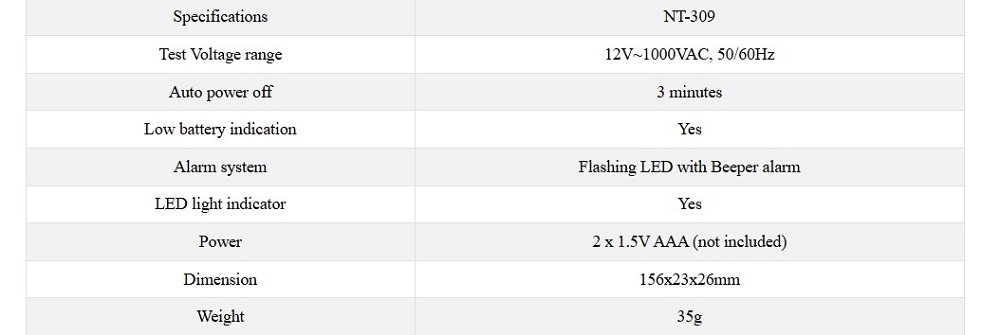 Тестер безконтактен детектор на напрежение NT-309, 12~1000VAC, LED индикатор, PRO'S KIT