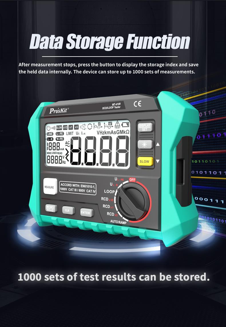 Residual current protection tester, LCD 4 digits, up to 440VAC, USB, MT-4109, PRO'S KIT