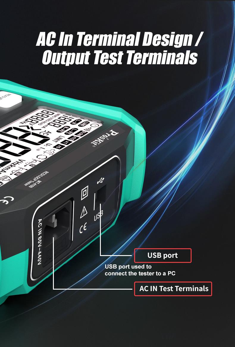 Residual current protection tester, LCD 4 digits, up to 440VAC, USB, MT-4109, PRO'S KIT