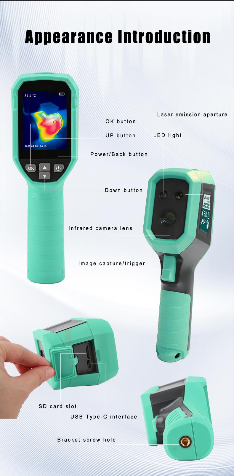 Thermal imaging camera MT-6120, -20~400°C, ±2°C, 60mK, Li-ion, USB-C, PR, PRO'S KIT