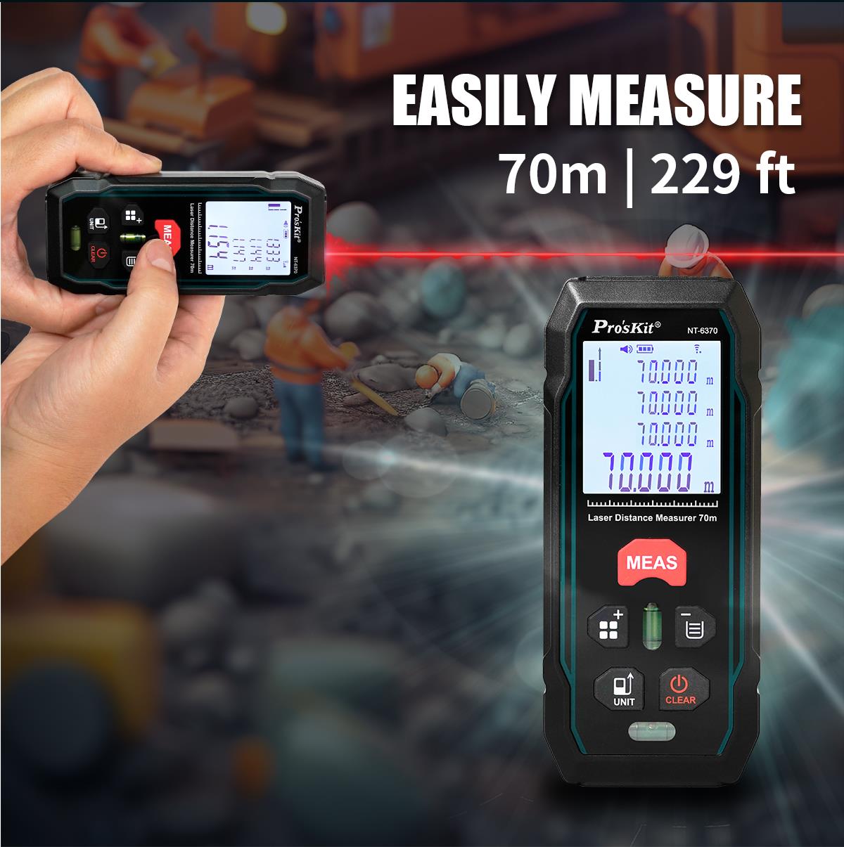 Laser tape measure, NT-6370, 0.05-70m, 620-670nm, Pro's Kit