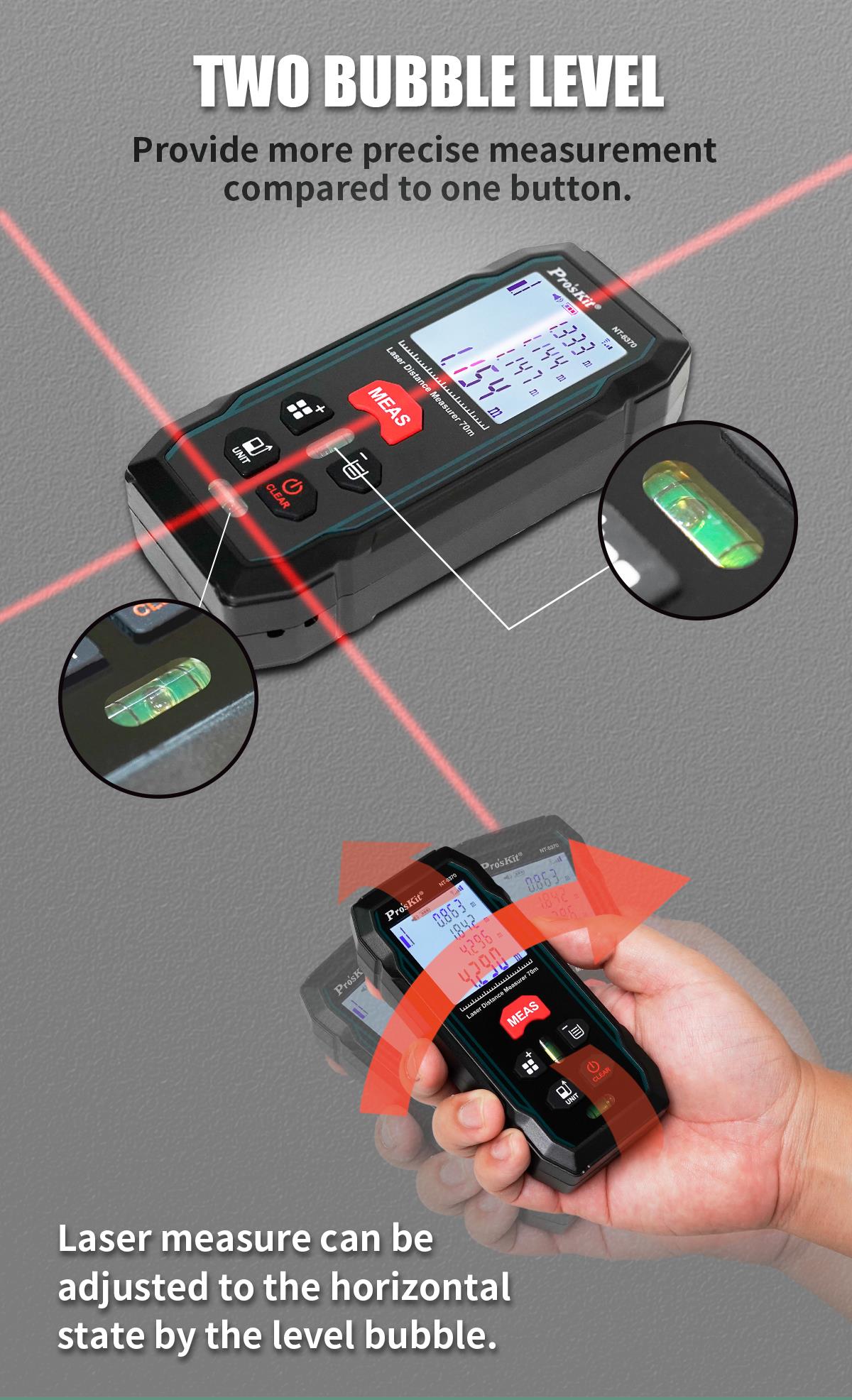 Laser tape measure, NT-6370, 0.05-70m, 620-670nm, Pro's Kit
