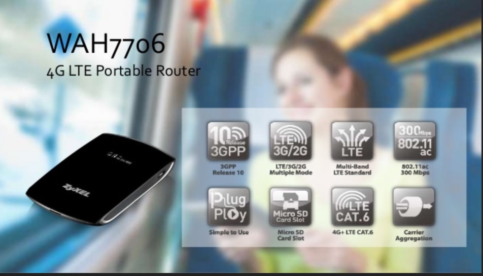 Рутер ZYXEL, безжичен, WAH7706, 300Mbps, LTE, преносим 