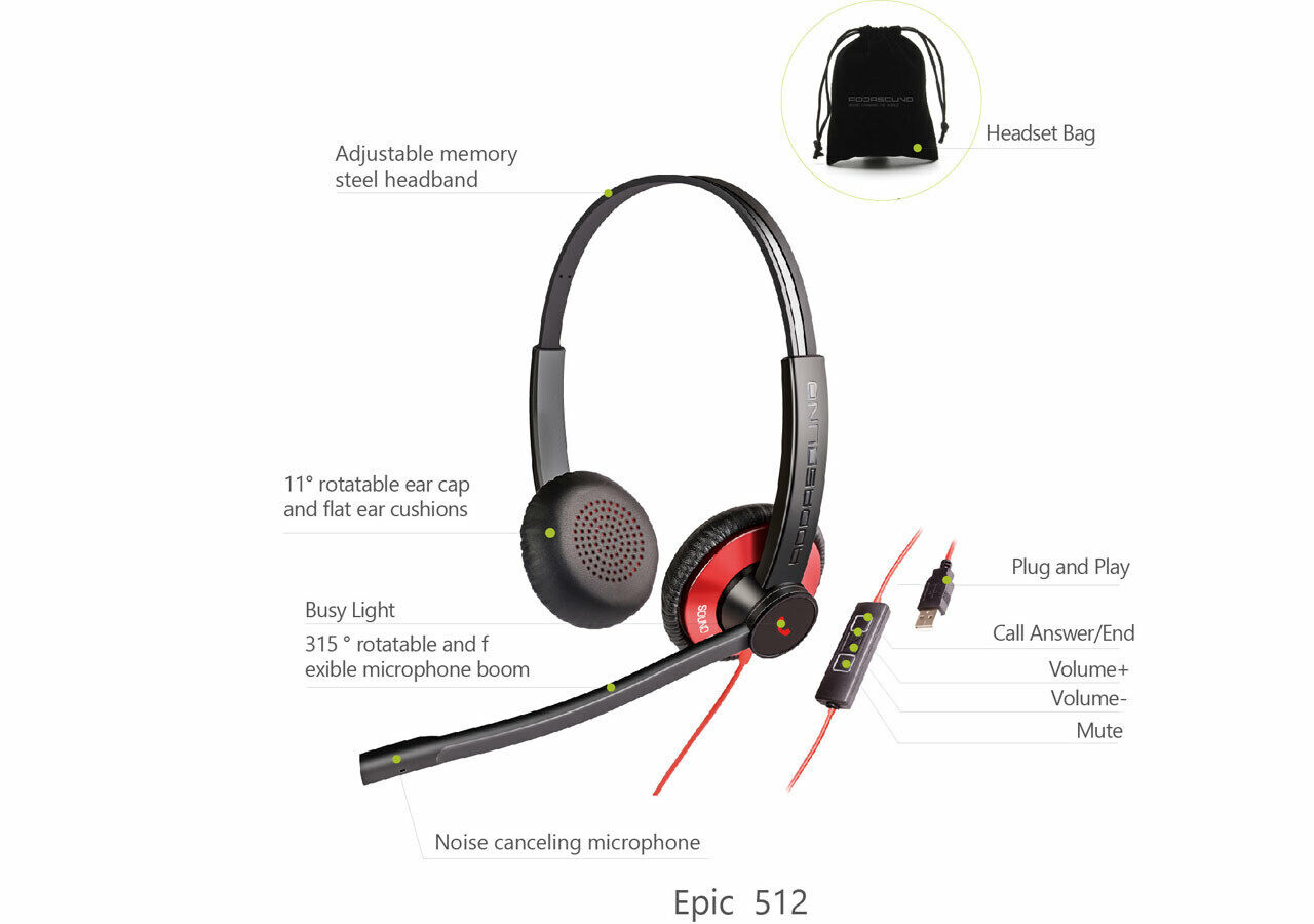 Слушалки с микрофон, EPIC-512, 2.1m кабел, USB Type-A, ADDASOUND