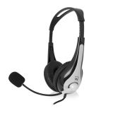 Слушалки EWENT, EW3565, USB, микрофон, 1.2m, цвят черен/бял