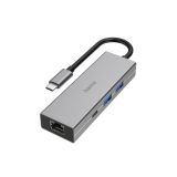 USB хъб, HAMA-200108, USB-A/USB-C/LAN, сив