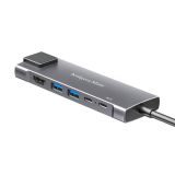 USB хъб, KM0391.2, USB-A/USB-C/HDMI/LAN, сив