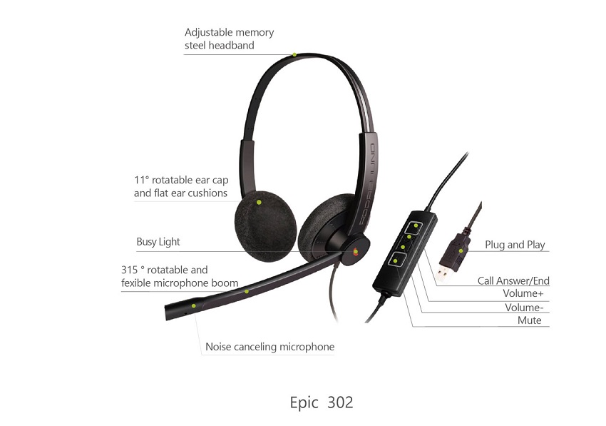 Слушалки с микрофон, EPIC-302, 2.2m кабел, USB Type-A, ADDASOUND