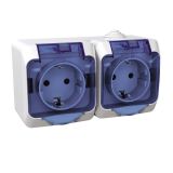 Double socket outlet, 16A, 250VAC, white, surface, schuko, WDE000525